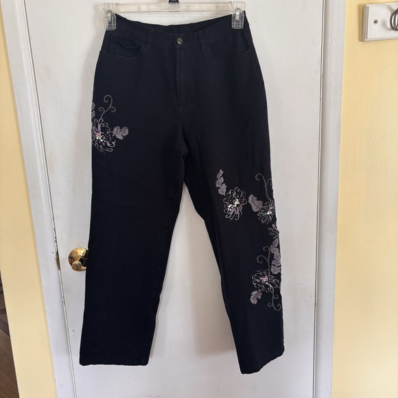 Denim‎ & Co Crossstretch Embroidered Flowers Stretch Jeans Size 10 (26x27) - Picture 1 of 15